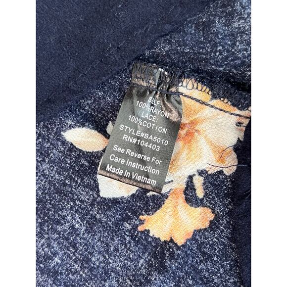 Blu Pepper Asymmetrical Boho Lace Insets‎ Blue Floral Blouse LARGE Cottagecore - Picture 11 of 12